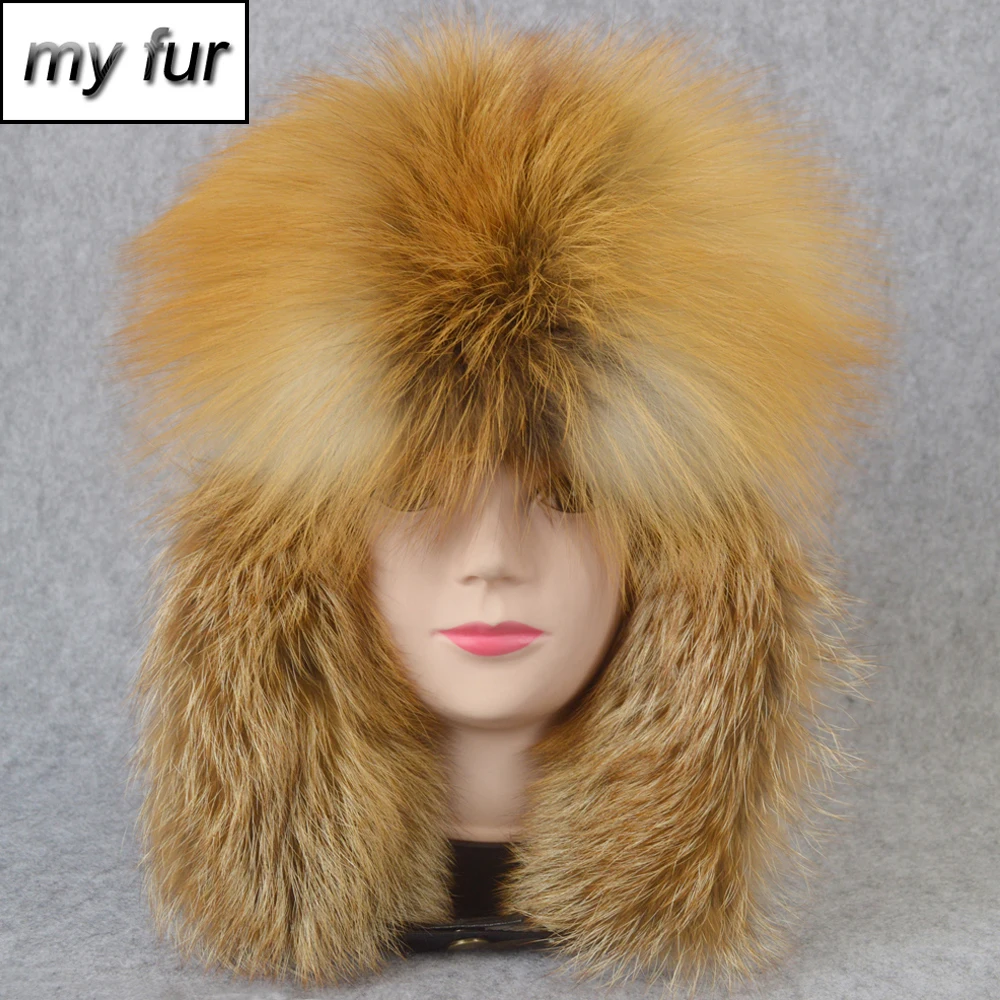 

2019 Hot Sale Outdoor 100% Natural Real Fox Fur Bomber Hat Winter Warm Soft Real Fox Fur Cap Women Quality Genuine Leather Hats