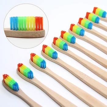 

8 PCS Colorful Bamboo Toothbrush Novelty Rainbow Wood Teeth Brush soft-bristle Bamboo Fibre Wooden Handle