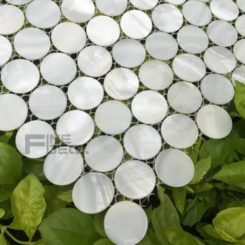

natural and white color 100% natural freshwater shell mosaic circle shape penny rounds for bathroom decoration