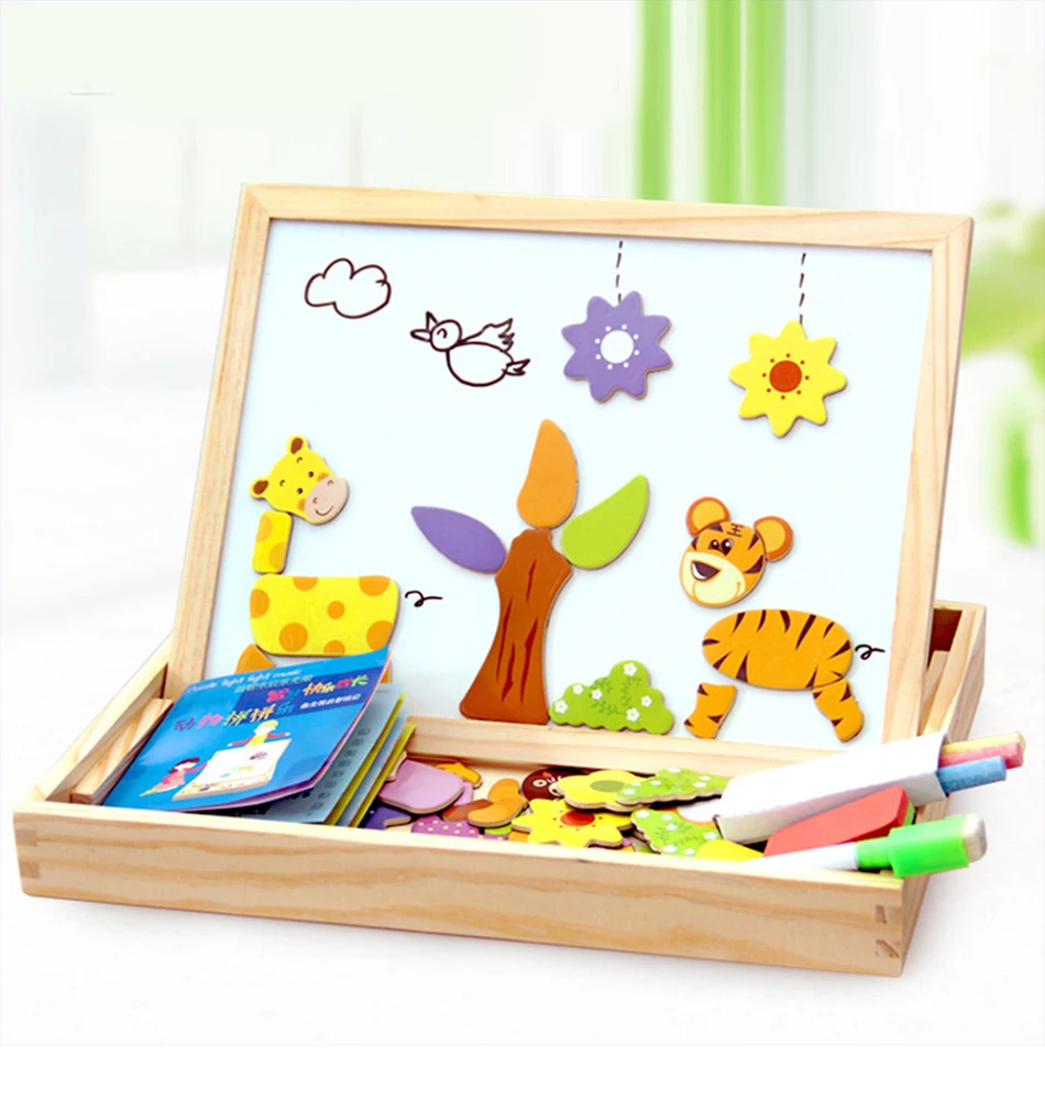 Деревянные игрушки магнитные 3D головоломки для детей Пазлы для детей деревянные развивающие игрушки Фигурки/животные/цирк с доской для