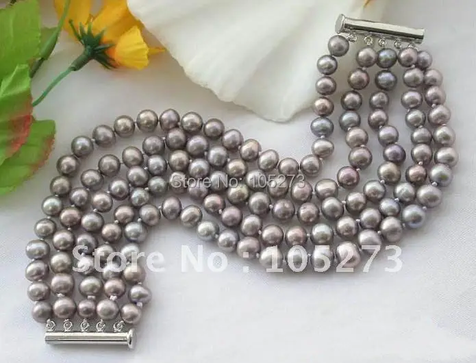 

5Rows AA 7-8MM Lavender Round Shaper Freshwater Pearl Bracelet 8'inchs Fashion Women's Jewellery New Free Shipping FN1917