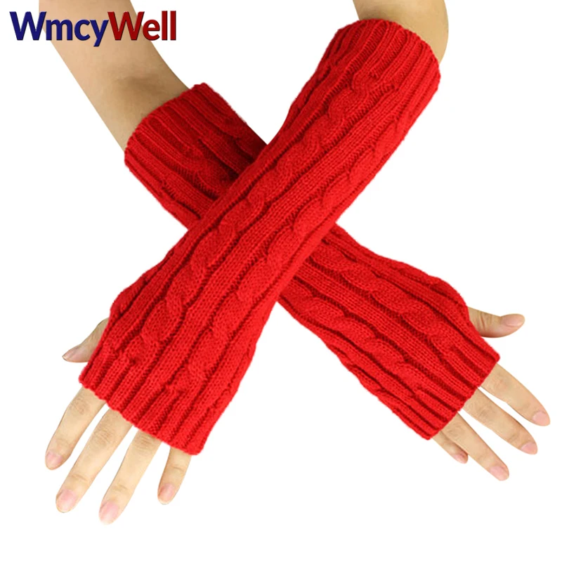 WmcyWell хлопковые перчатки без пальцев митенки для женщин однотонные Новые Вязаные оперные перчатки митенки хлопковые митенки для Женщин mujer