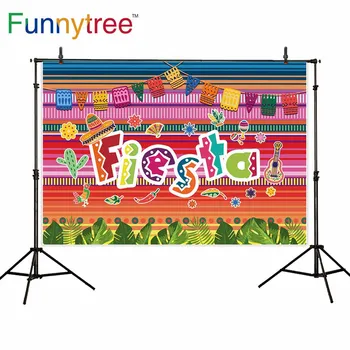 

Funnytree summer Luau Pool Party backdrop photography studio Mexican Fiesta banner hat Cactus Guitar photo background photozone