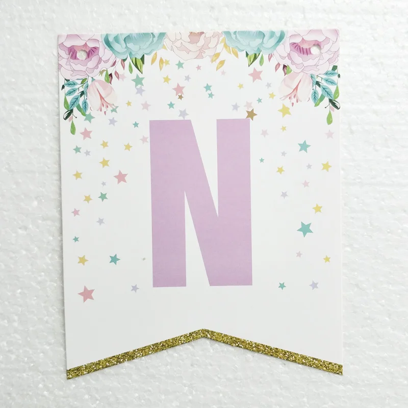 ONE Year Birthday Banners Unicorn Bunting Garland Flags Kids First Birthday Party Decoration Baby Shower Party Supplies