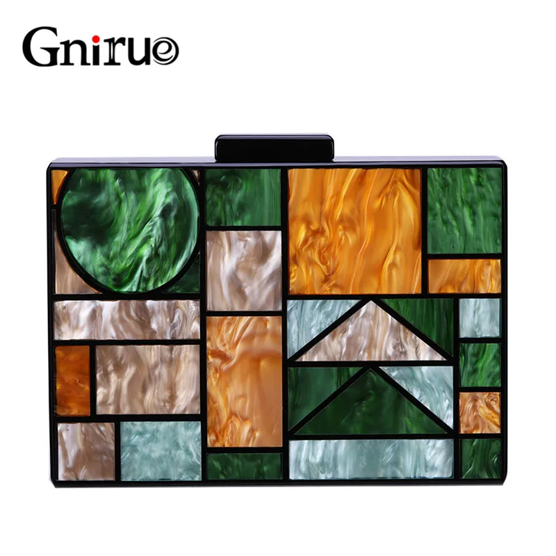2019 New Brand Acrylic Patchwork Evening Bags Vintage Women Messenger Bags Geometric Pattern Clutches Party Prom Handbags Purses