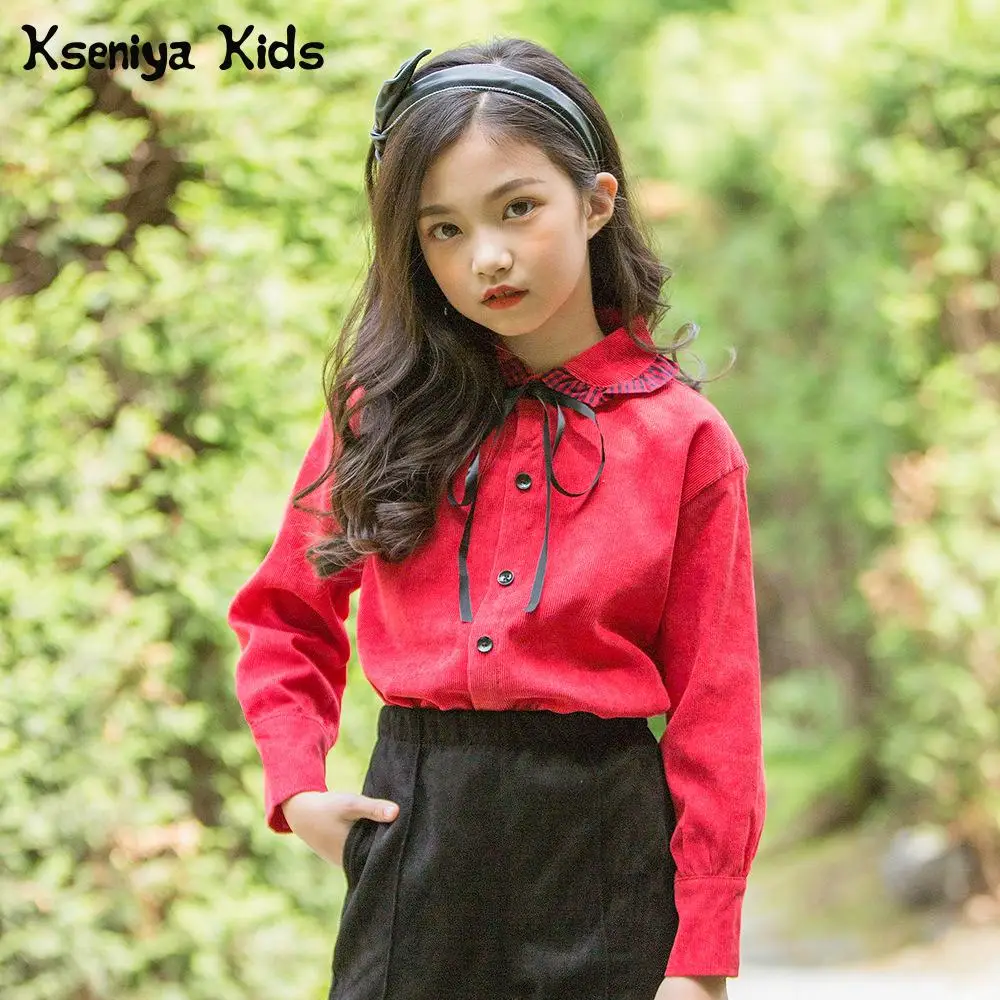 

Kseniya Kids Corduroy Girls School Blouses Children Girl Top Blouse Long Sleeve Blouse Girl Tee Shirt Enfant Clothing 12 Years