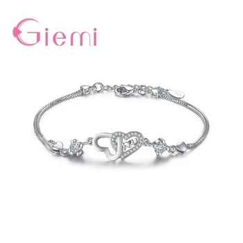 

Ture Love Double Heart 925 Sterling Silver Link Chain Bracelet New Romantic Women Parure Bijoux Femme High Quality