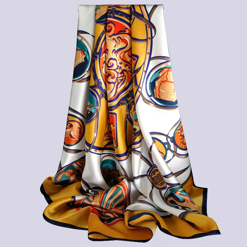 Квадратный платок из натурального шелка с принтом для женщин, роскошный большой шарф из натурального шелка, платок, платок 108x108 см - Цвет: Color 11