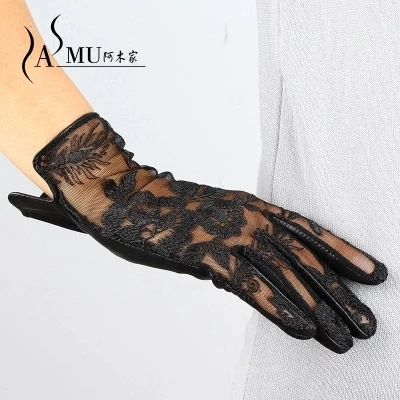 Новые женские роскошные элегантные кружевные перчатки из натуральной кожи, женские летние кожаные перчатки для вождения, женские Вечерние перчатки - Цвет: black