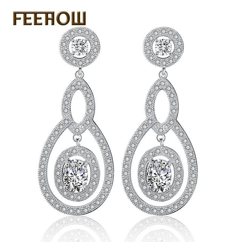 

FEEHOW Classic Wedding Zircon Style Drop Earrings for Women High quality Jewelry Accessories Gift Factory Price FWEP2163