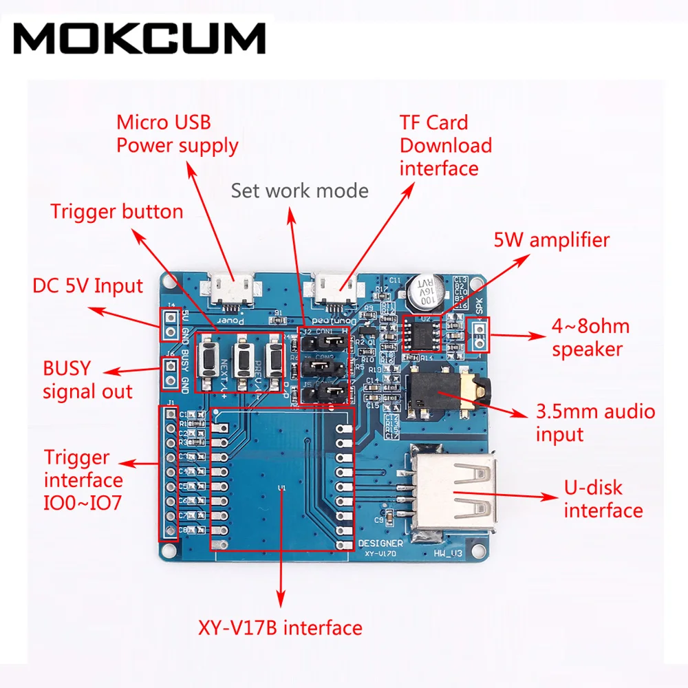 DC 5V UART голосовой контроллер щит для XY-V17B голосовой модуль мини mp3-плеер модуль