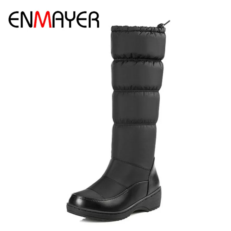 

ENMAYER Fashion New Women Mild-calf Boots Wedges Down Winter Round Toe Warm Boots Platform Elastic Band Shoes Women Large Size