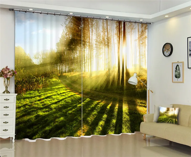 

Curtains and valances Luxury Blackout 3D Window living room Bedroom Sunlight in the woods Cortina Drapes Rideaux pillowcase