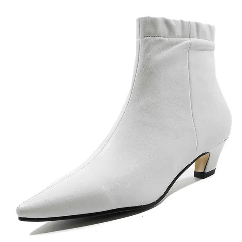 

Short Heel Ankle Boots Woman Fashion Sexy Pointed Toe Shoes Ladies Luxury Genuine Leather Fall Winter Boots Women White Black