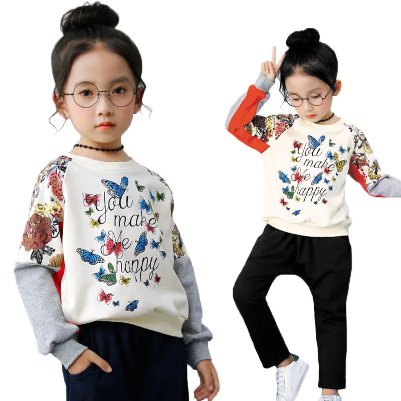 

V-TREE Girls Clothing Set Spring Autumn Floral Sport Suit For Teenage Girl School Uniform Children's Sports Suits Kids Tracksuit