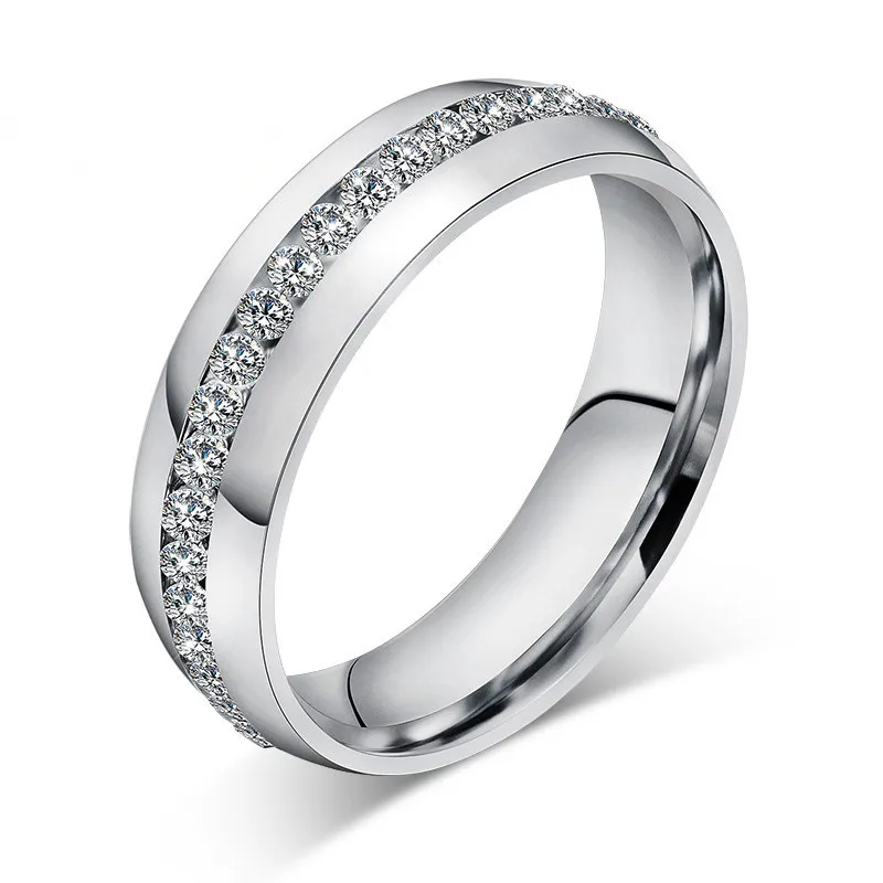 Modyle 2019 New Fashion One Row Crystal Rings for Women Gold /Silver Color Stainless Steel Wedding Jewelry