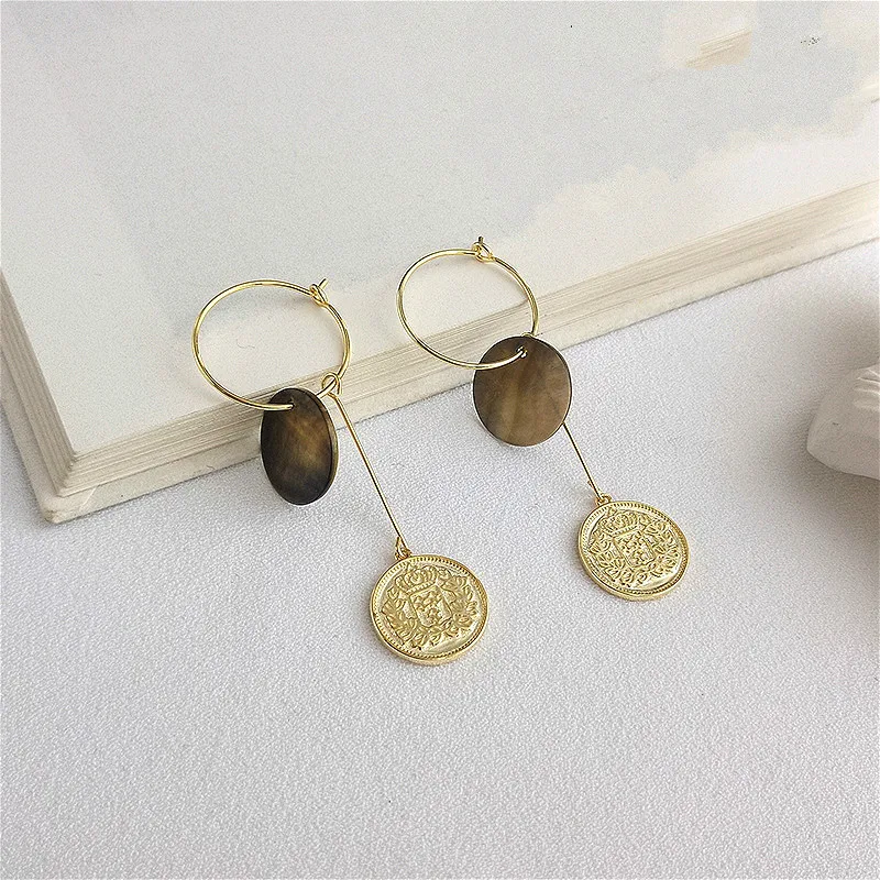 

Fengxiaoling New Fashion Golden Silver Coin Portrait Drop Earrings For Women 100% 925 Sterling Silver Earings Fashion Jewelry