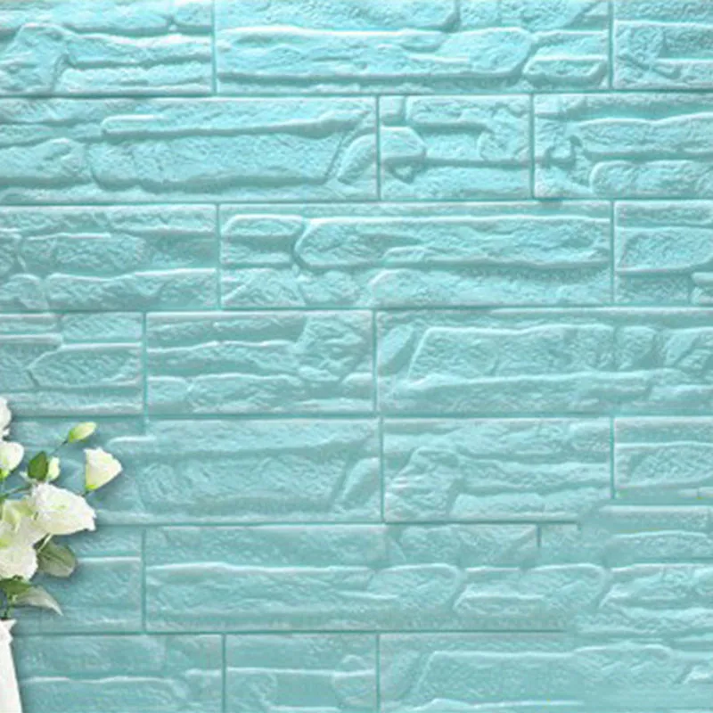 DIY самоклеющиеся 3D наклейки на кирпичную стену Декор для гостиной пенопластовое водонепроницаемое покрытие для стен обои для телевизора фон для детской комнаты - Цвет: Небесно-голубой