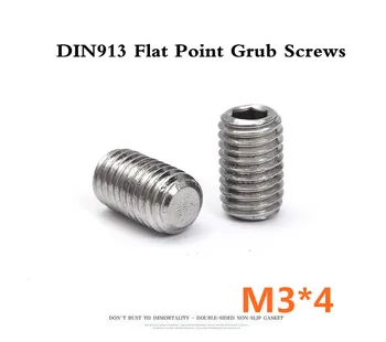 

500pcs/lot DIN913 M3*4 Flat Point Grub Screws Stainless Steel