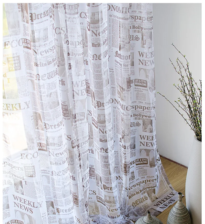Модная Современная затемненная занавеска с принтом в виде газет, штора, драпировка, прозрачная занавеска, ткань, тюль, вуаль для гостиной, спальни, WP227#20