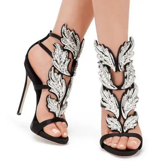 LTTL brand 2017 leaves charming crystals metallic winged gladiator women sandals high heels zapatos mujer woman sandalias pumps