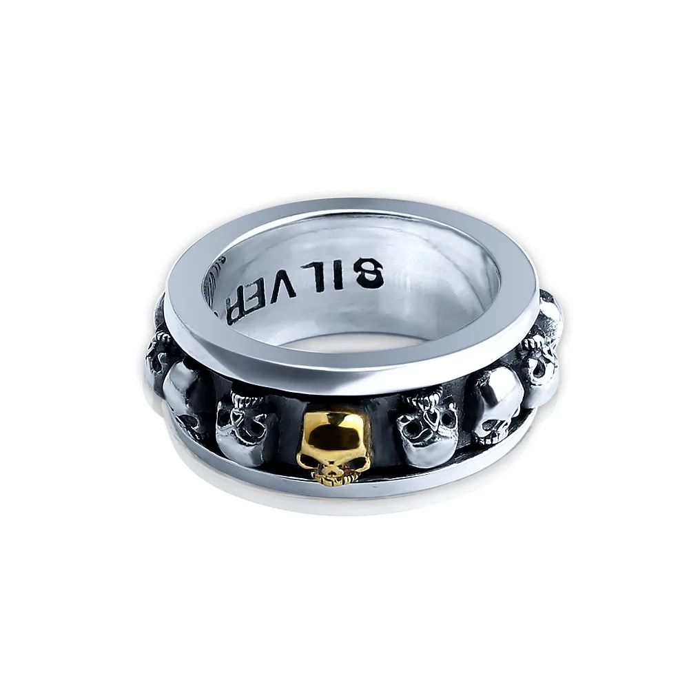 Новинка Настоящее чистое кольцо из стерлингового серебра 925 Панк Череп Стиль вращающееся тайское серебрянное кольцо Скелет ювелирные изделия Большие размеры LHYR08