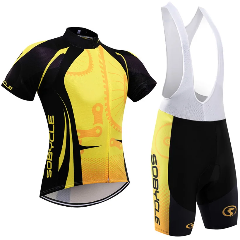 Yellow GEAR pro велосипедные рубашки 9D pad нагрудники шорты набор Ropa Ciclismo мужские летние дышащие трикотаж для велосипедистов Maillots Culotte