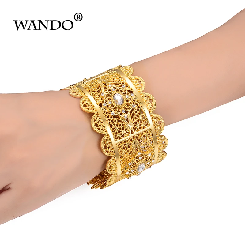 WANDO может открыть браслет Винтажный Золотой Цвет Relievo роза цветок широкие манжеты браслет Индия свадебный подарок ювелирные браслеты wb157