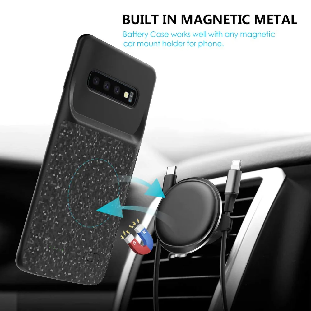 For Samsung Galaxy S10 Battery Case, 4700mAh External Rechargeable Portable Power Bank Slim Extra Pack Backup Charging S10 Plus