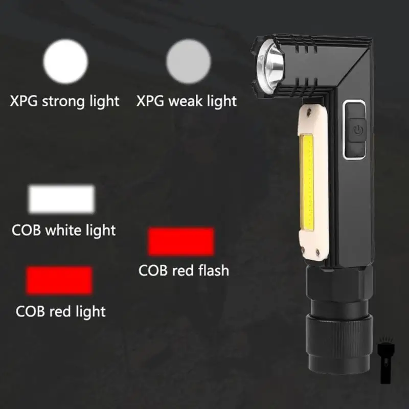 Светодиодный фонарик, хенд фри, 90 градусов поворотный IP65 Водонепроницаемый USB Батарея наружный походный Магнит Факел