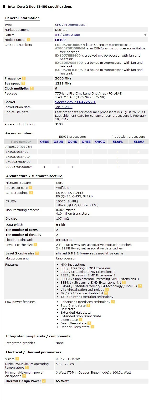 Процессор Intel Core 2 Duo E8400 CPU(3,0 ГГц/6 м/1333 ГГц) Двухъядерный разъем 775(Рабочая) E8500 E8600