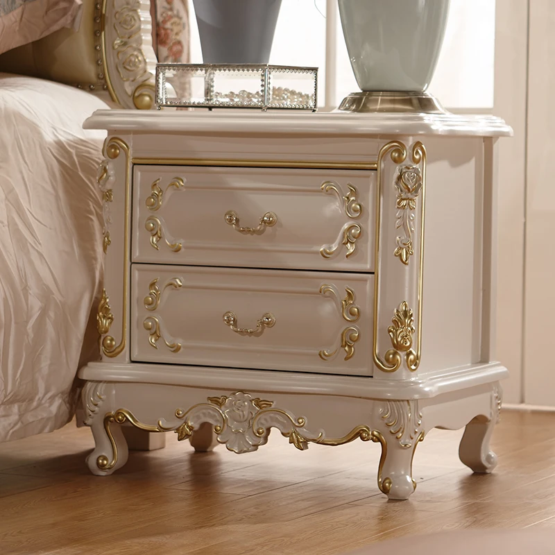 Luxury European and American style French Solid Wood Wedding Bed, Leather Bed With Beside Tables Luxury European and American style French Solid Wood Wedding Bed, Leather Bed With Beside Tables