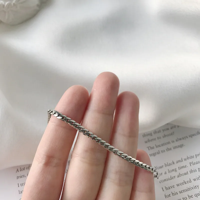 Новые браслеты из стерлингового серебра 925 пробы с плоской цепью, серебряные Модные Винтажные браслеты с буквами для женщин, очаровательные ювелирные изделия