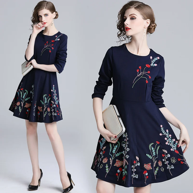 

The new season temperament elegant women's clothing, A word waist cultivate one's morality dress embroidery 7 minutes of s
