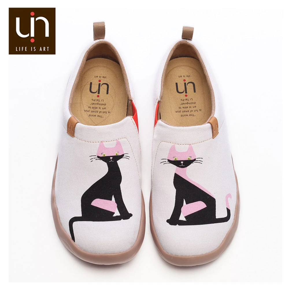 UIN Cat Luna/дизайнерская парусиновая обувь с рисунком для женщин Удобные слипоны на