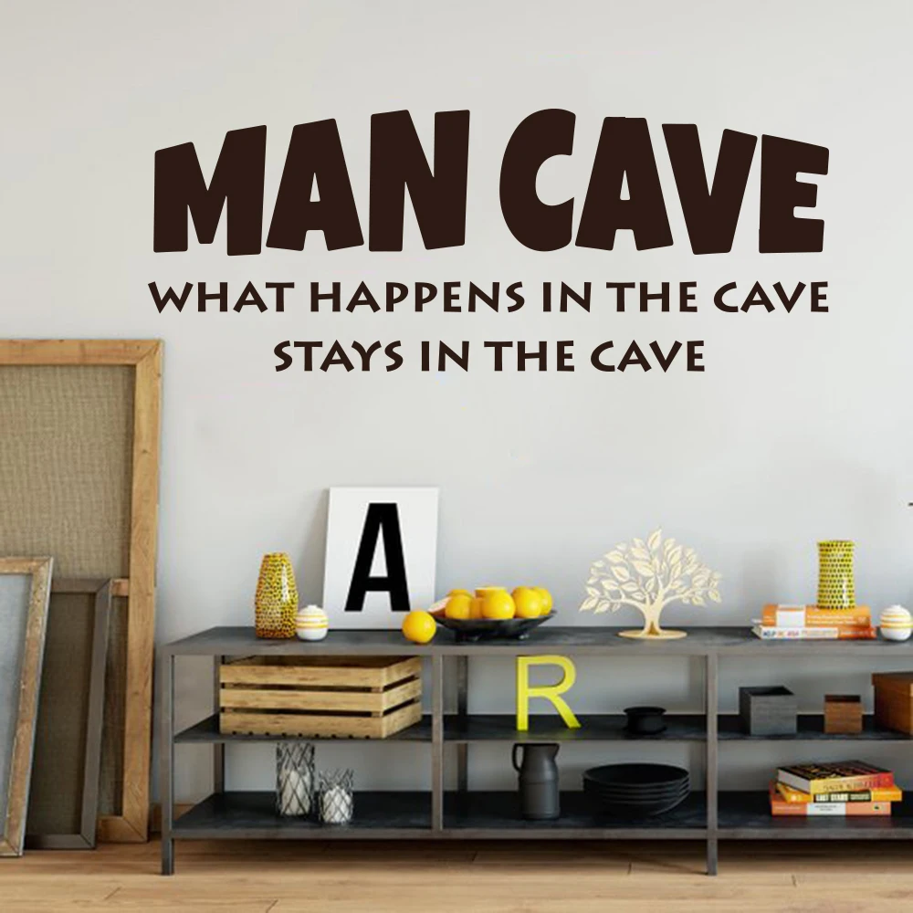 Man Cave Wall Sticker Boy Room Kids Room What happens in the cave stays in the cave Inspirational Quote Wall Decal Bedroom Vinyl (2)
