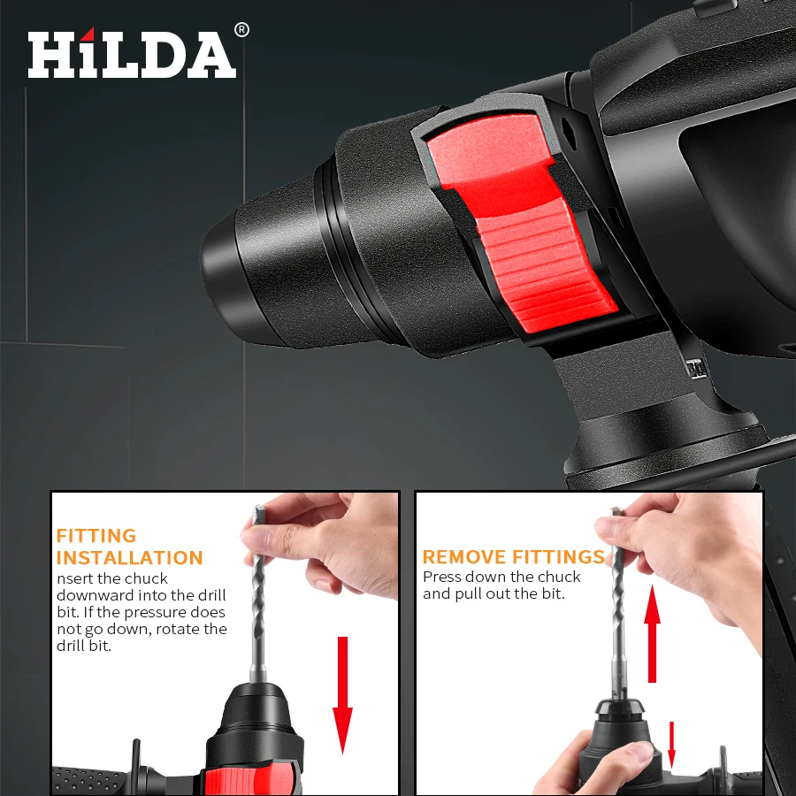 HILDA Electric Rotary Hammer Cordless Power Impact Drill with Lithium Battery Power Drill Brushless Electric Drill Power Drill