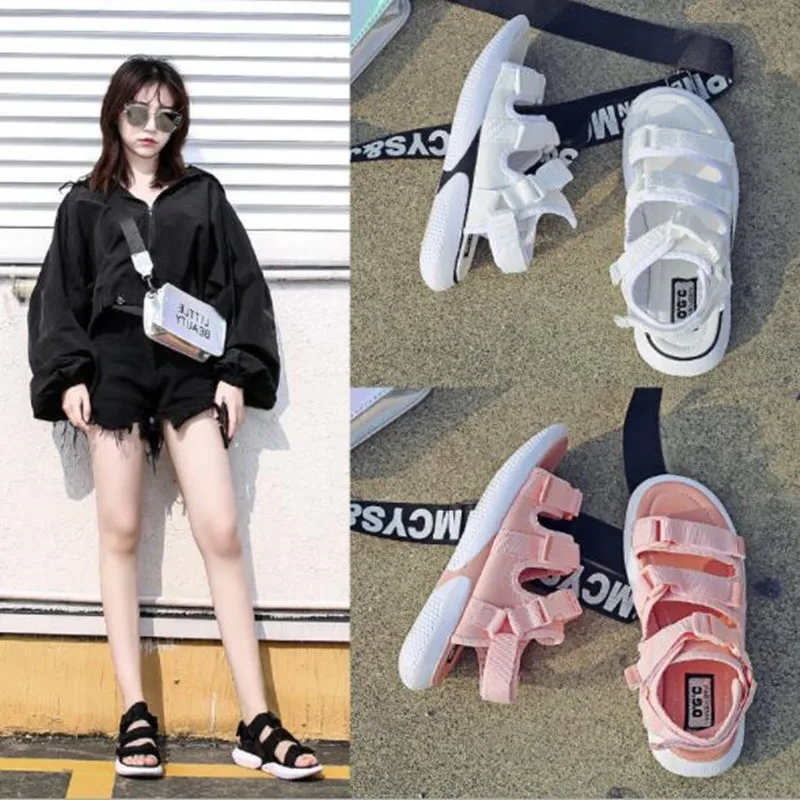 

Sports sandals 2019 new Korean version of the wild magic stickers flat bottom Harajuku casual platform women's shoes beach shoes