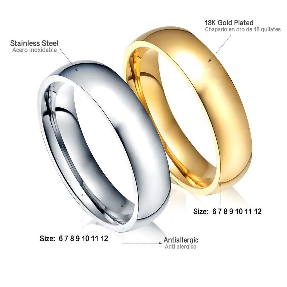 LUXUSTEEL Stainless Steel Gold Color Ring Wedding Lover Rings For Men/ Women Anniversary Gift Couple Jewelry Wholesale