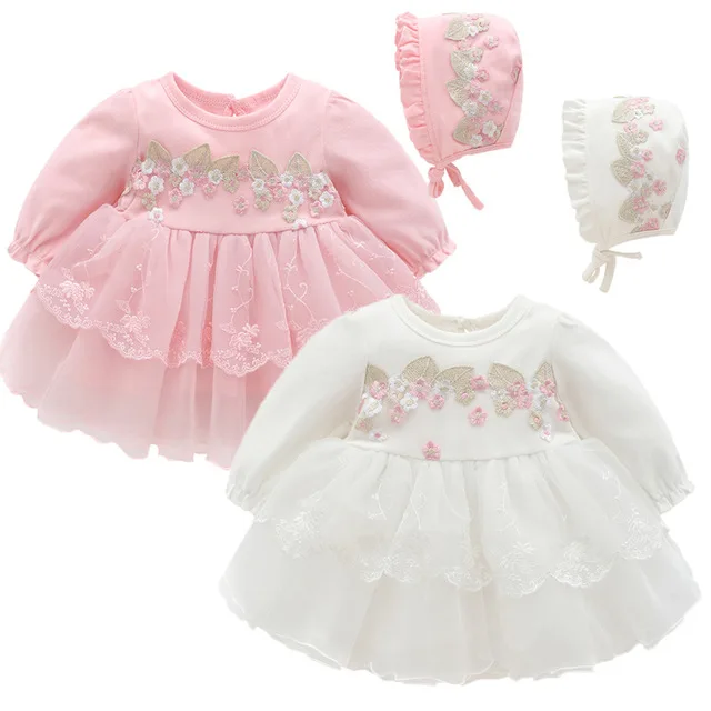 Одежда для новорожденных девочек из хлопка для девочек, платье и шапочка для детей 2 шт. комплект для малышей зимняя осенняя одежда для младенцев для новорожденных девочек D32