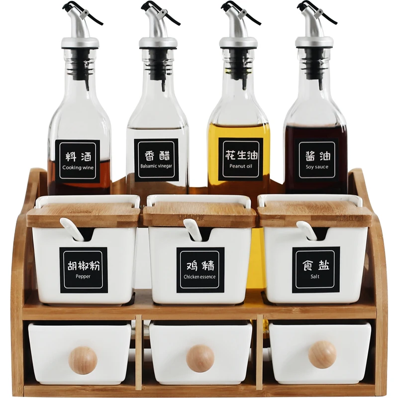 Универсальный керамический набор банок для приправ, бутылки для масла, европейская двухслойная Полка для специй, уксус, коробка для приправ... Универсальный керамический набор банок для приправ, бутылки для масла, европейская двухслойная Полка для специй, уксус, коробка для приправ...