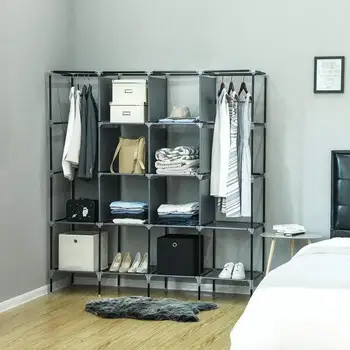 

67" wardrobe closet portable closet clothes storage rack 12 shelves 4 side E5M1