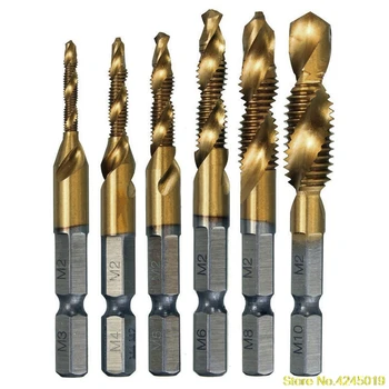 

High quality New 6Pcs HSS 6542 Titanium Coated M3-M10 Combination Hex Drill Bits Tap Set Kit