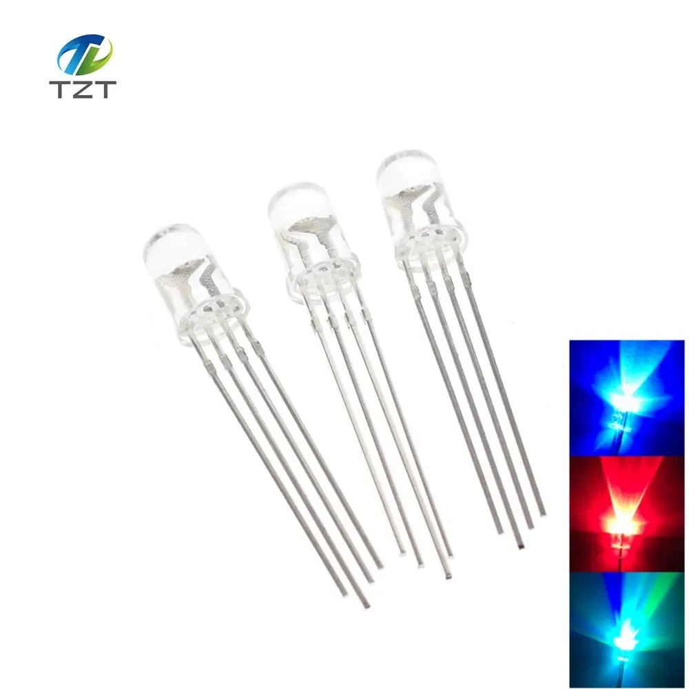 

100pcs 5mm RGB LED Common Cathode Tri-Color Emitting Diodes f5 RGB Diffused