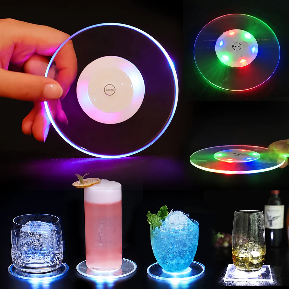 Акриловый Кристальный ультра-тонкий светодиодный светящийся подстаканник для коктейлей Coaster Flash для бара, для бармена база светильника лампа Placemat для обеденного стола
