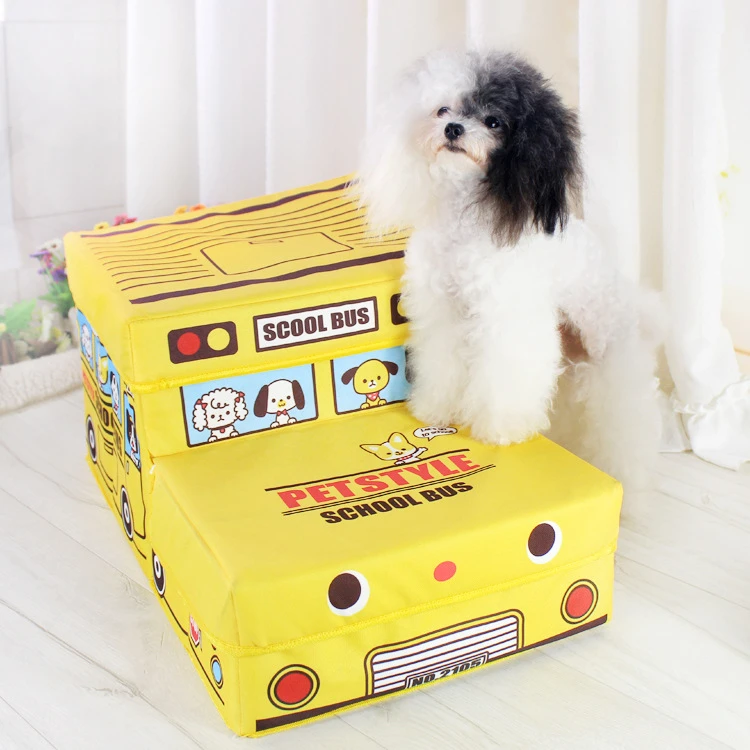 ペット家具かわいい車のスクールバスペット犬猫階段用小型犬ペット手順2 Steps車犬折りたたみ収納ボックスペット製品 Dog Cat Stair For Petsdog Stairs Aliexpress