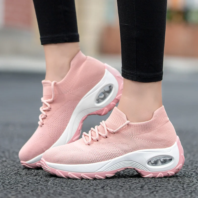Baideng Women Sneakers Running Shoes Platform Sports for Woman Mesh Breathable Cushioning Sock Sneakers Athletic Shoes 42