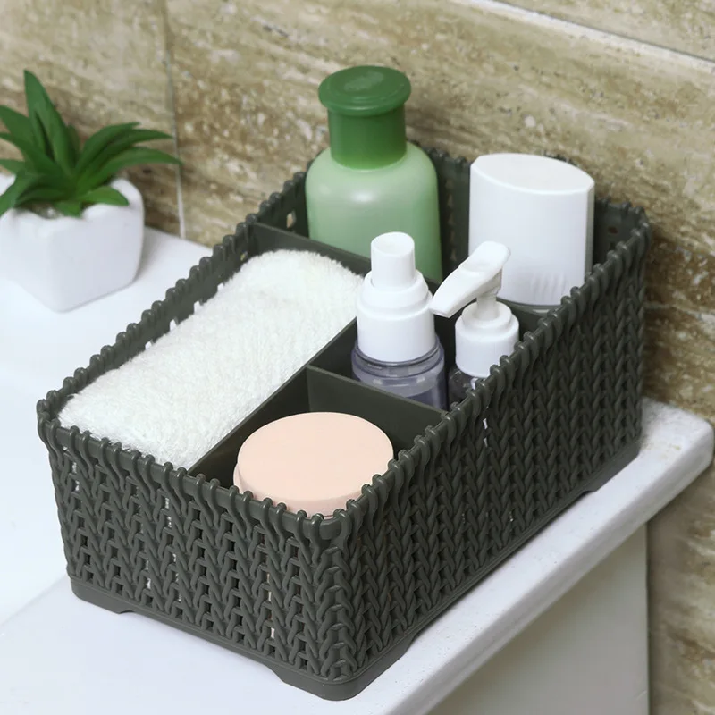 

Rattan Cosmetic Storage Box Plastic Makeup Organizer Home Office Desk Storage Brush Holder Case Sundries Basket Object Container
