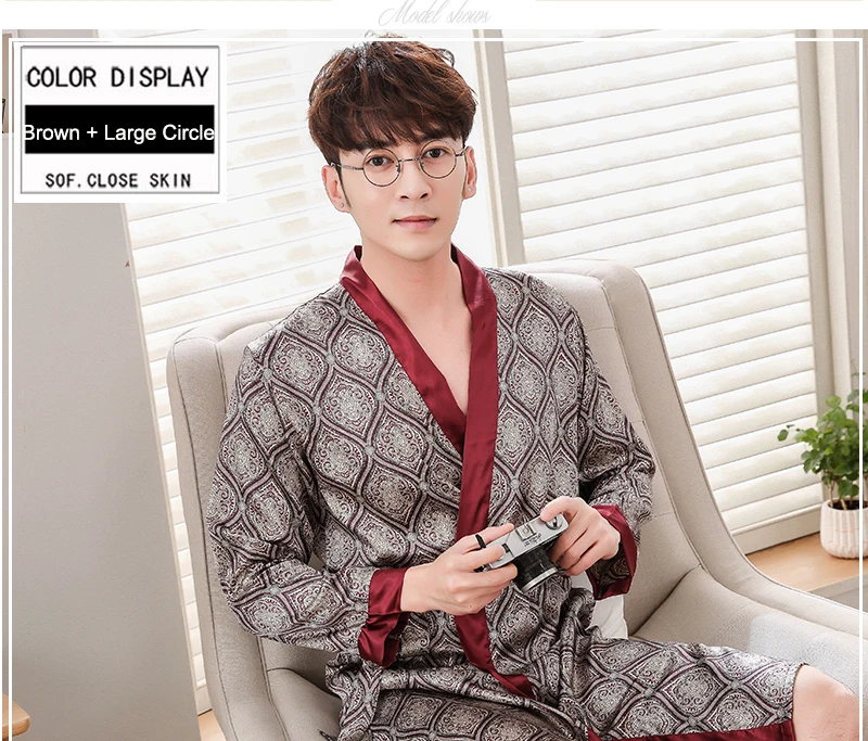  Silk Robes Men Nightgown Dressing Gown  (25)