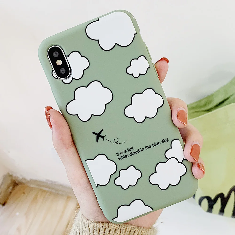 KIPX1114_5_JONSNOW Matte Phone Case for iPhone XS Max X XR Cases White Clouds Pattern Soft Silicone Cover for iPhone 6 6S 6P 7 8 Plus